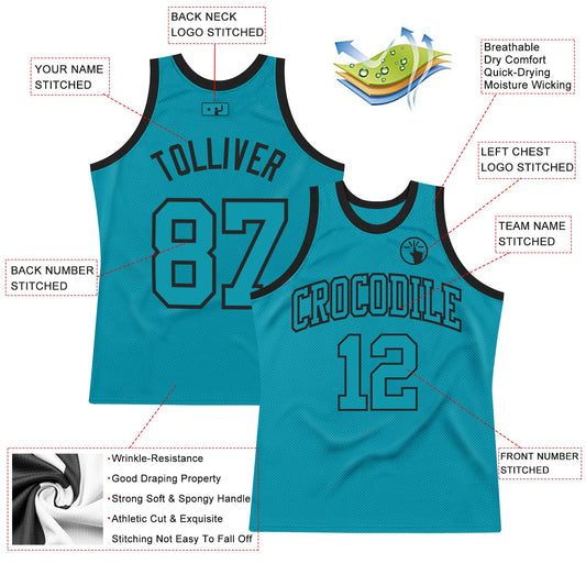 Custom Teal Teal-Black Authentic Throwback Basketball Jersey - Sky-Custom