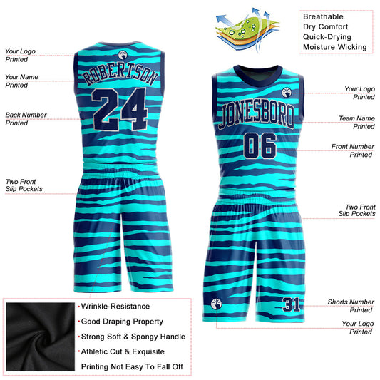 Custom Teal Navy-White Round Neck Sublimation Basketball Suit Jersey - Sky-Custom