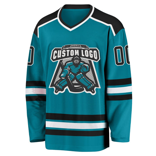 Custom Teal Black-White Hockey Jersey - Sky-Custom