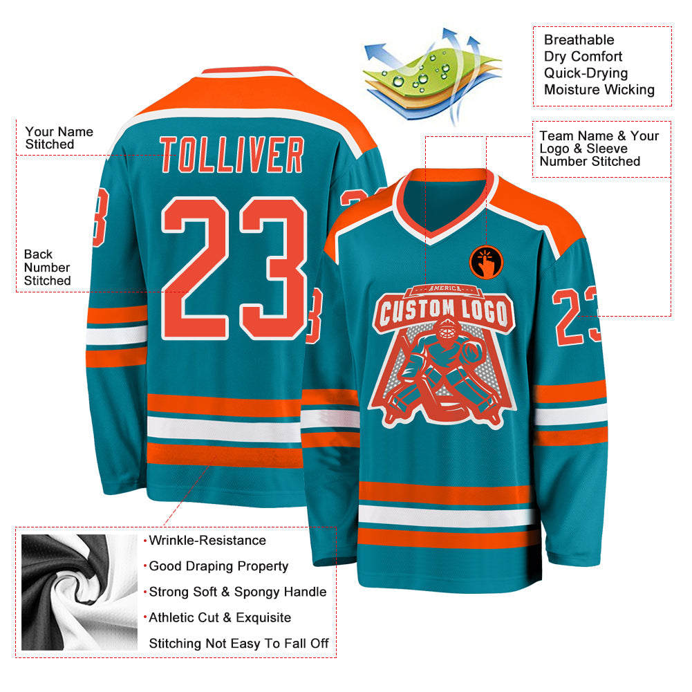 Custom Teal Orange-White Hockey Jersey - Sky-Custom