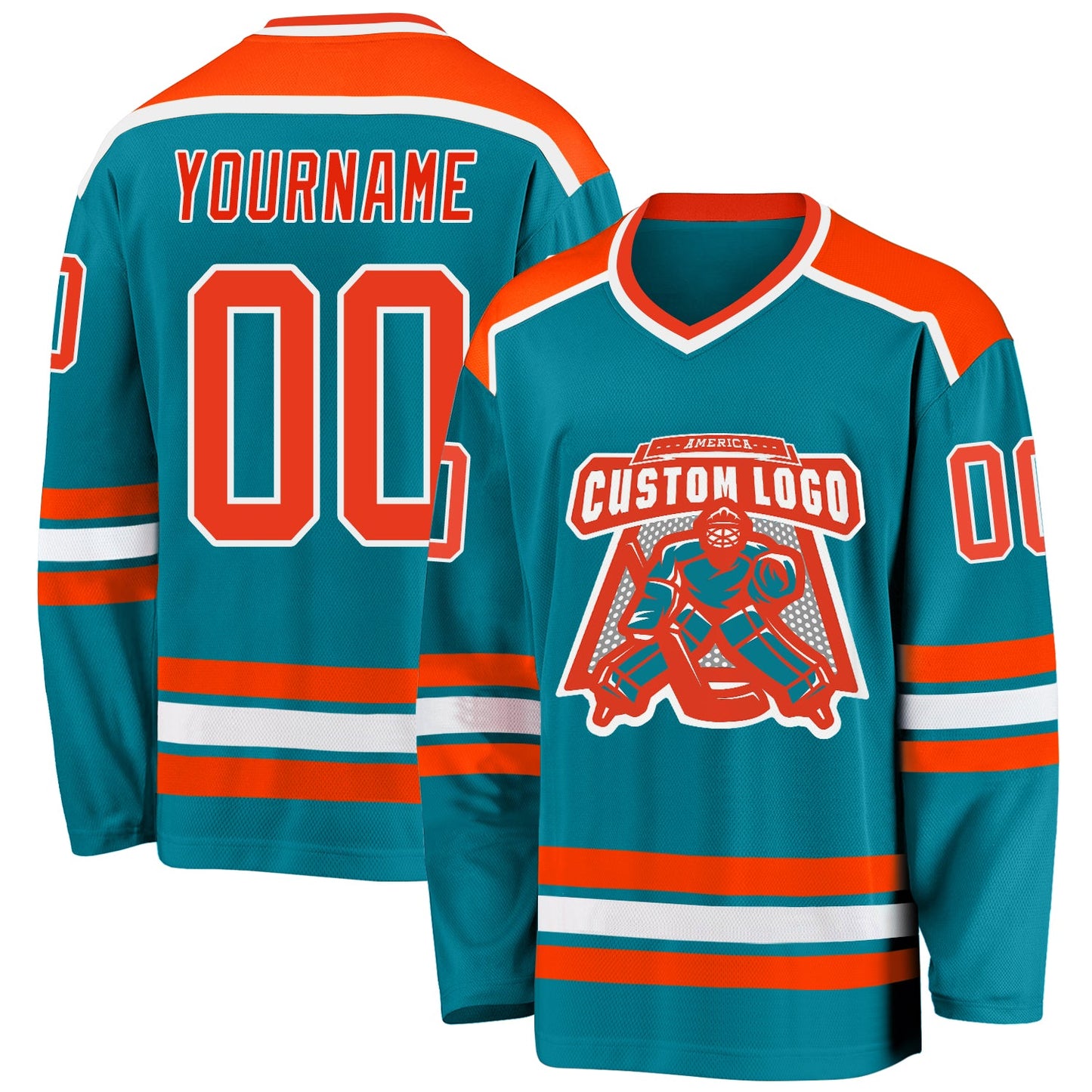Custom Teal Orange-White Hockey Jersey - Sky-Custom