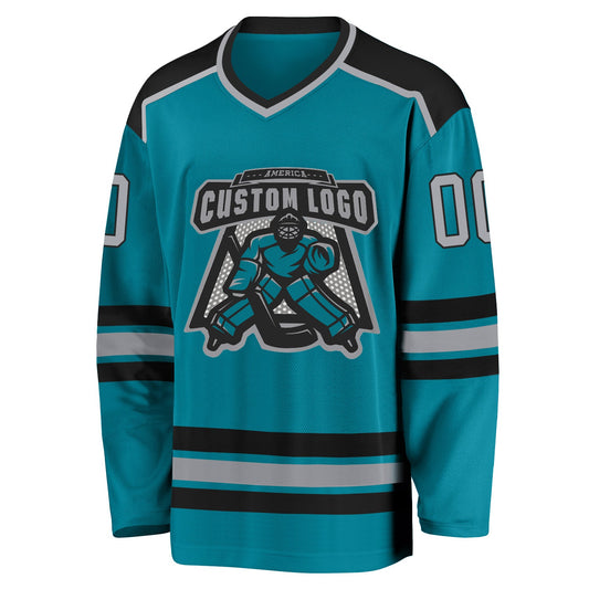 Custom Teal Gray-Black Hockey Jersey - Sky-Custom