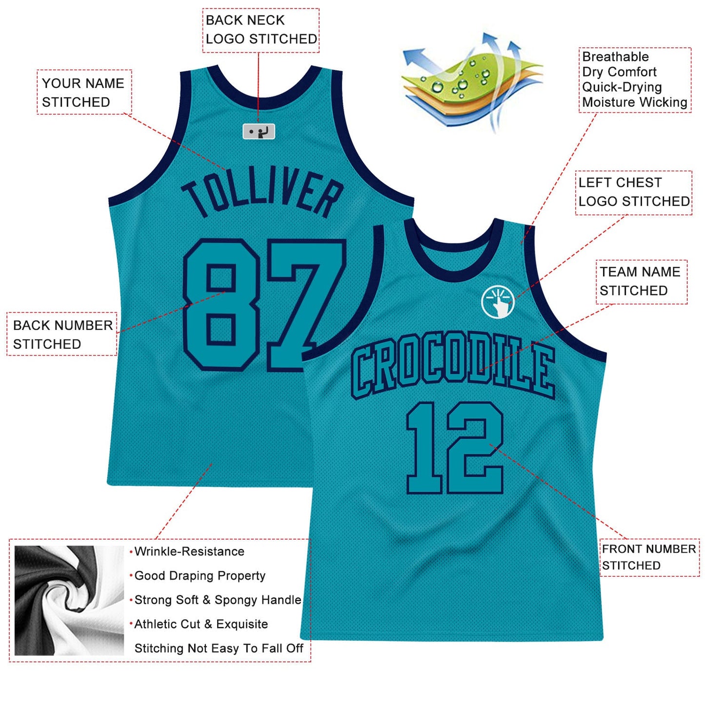 Custom Teal Teal-Navy Authentic Throwback Basketball Jersey - Sky-Custom