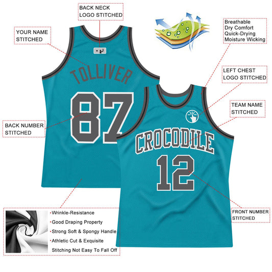 Custom Teal Steel Gray-Black Authentic Throwback Basketball Jersey - Sky-Custom