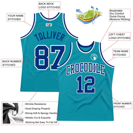 Custom Teal Royal-White Authentic Throwback Basketball Jersey - Sky-Custom