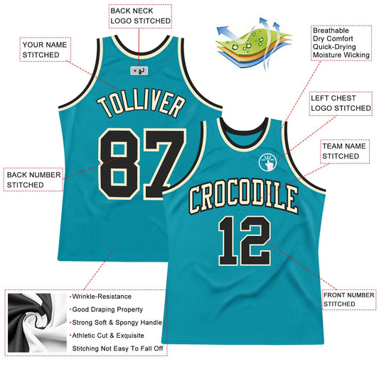 Custom Teal Black-Cream Authentic Throwback Basketball Jersey - Sky-Custom