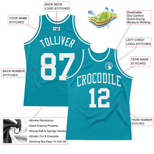 Custom Teal White Authentic Throwback Basketball Jersey - Sky-Custom
