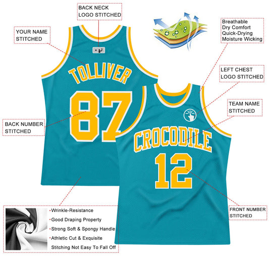 Custom Teal Gold-White Authentic Throwback Basketball Jersey - Sky-Custom
