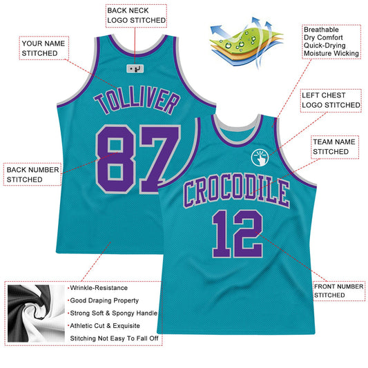 Custom Teal Purple-Gray Authentic Throwback Basketball Jersey - Sky-Custom