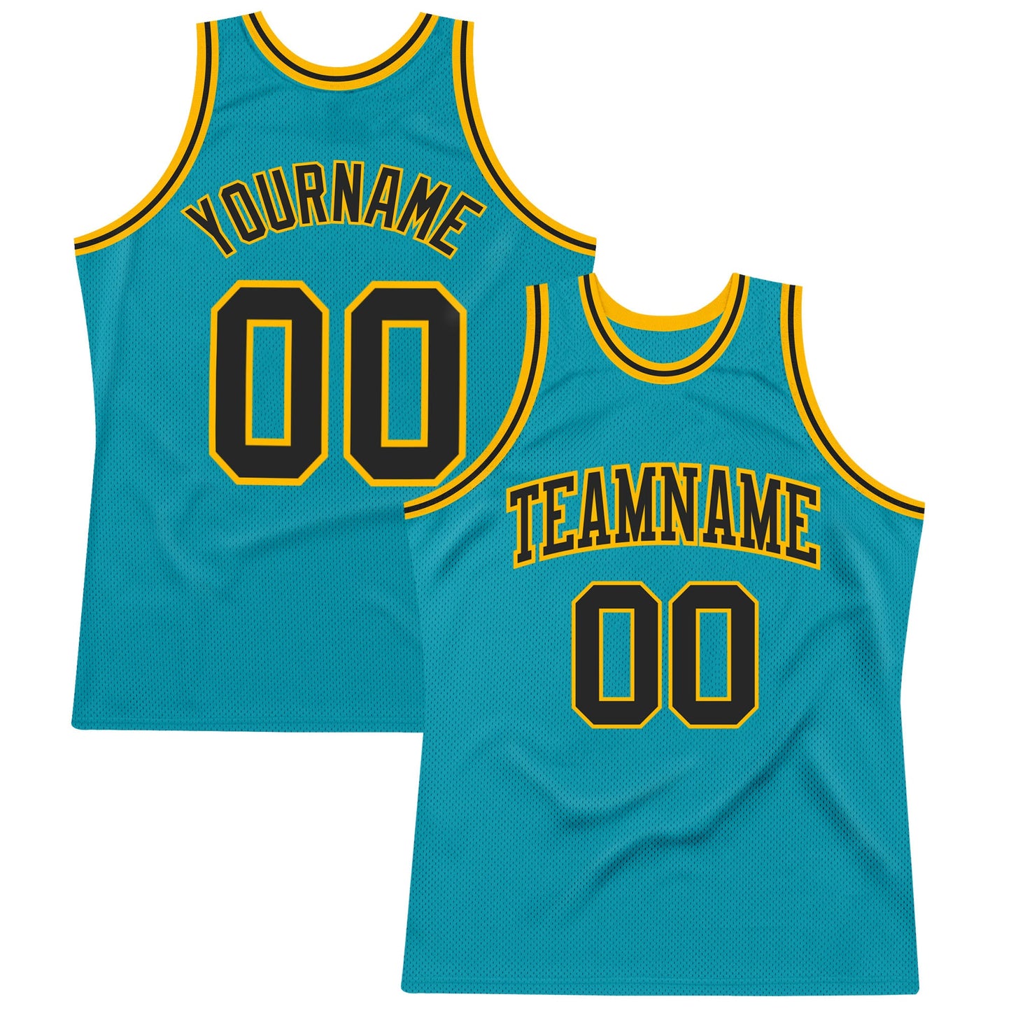 Custom Teal Black-Gold Authentic Throwback Basketball Jersey - Sky-Custom