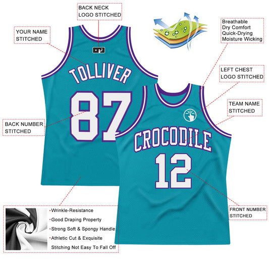 Custom Teal White-Purple Authentic Throwback Basketball Jersey - Sky-Custom