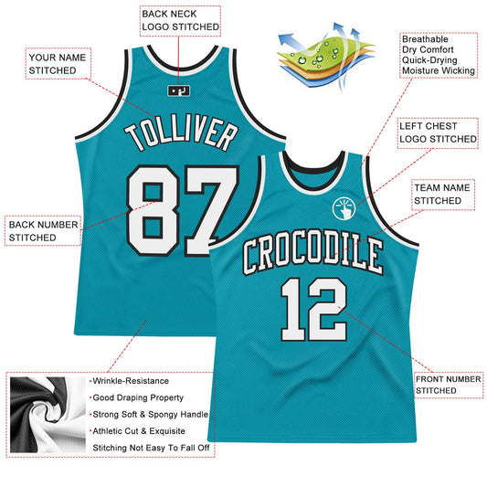 Custom Teal White-Black Authentic Throwback Basketball Jersey - Sky-Custom
