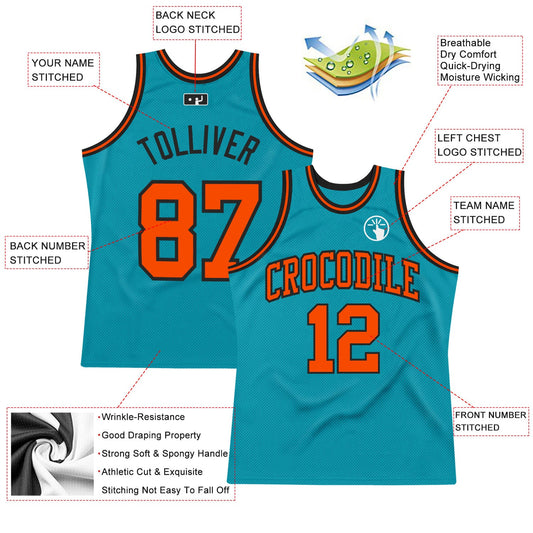 Custom Teal Orange-Black Authentic Throwback Basketball Jersey - Sky-Custom