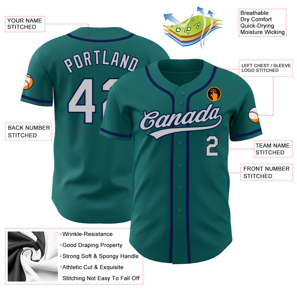 Custom Teal Gray-Navy Authentic Baseball Jersey - Sky-Custom