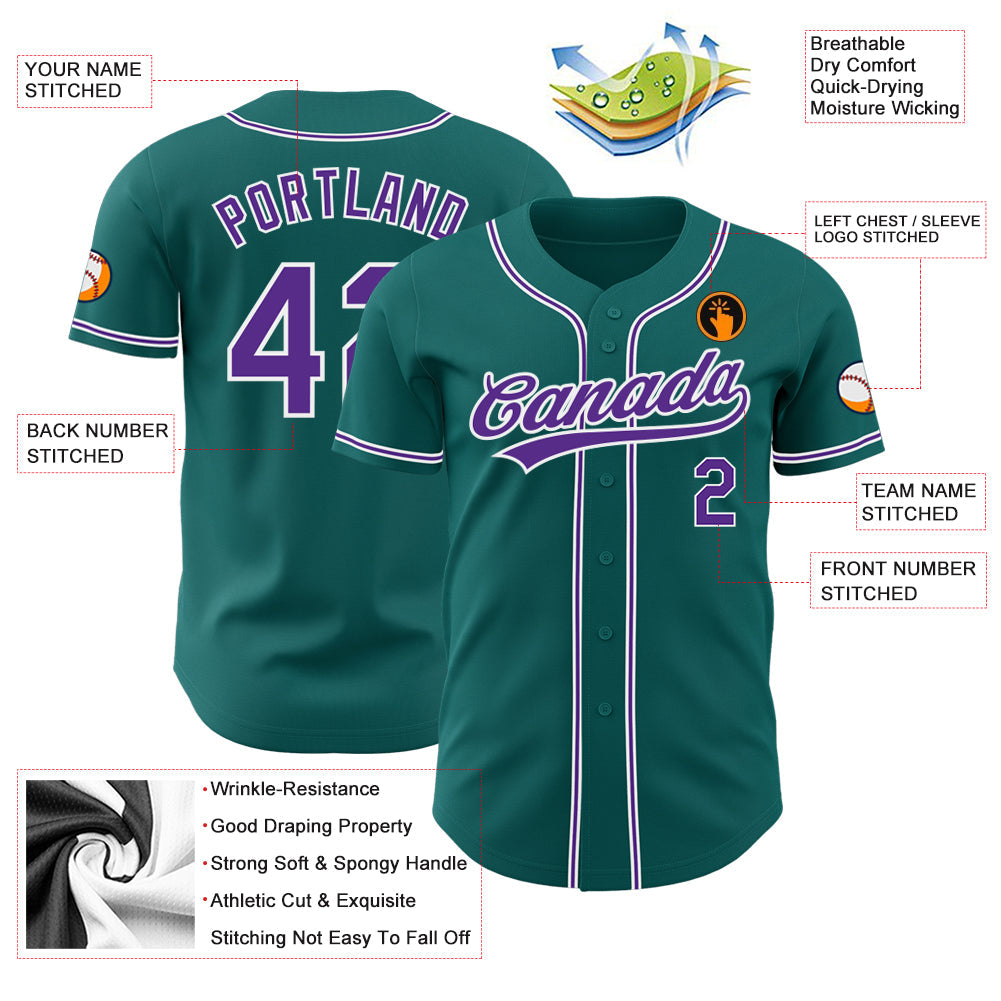 Custom Teal Purple-White Authentic Baseball Jersey - Sky-Custom