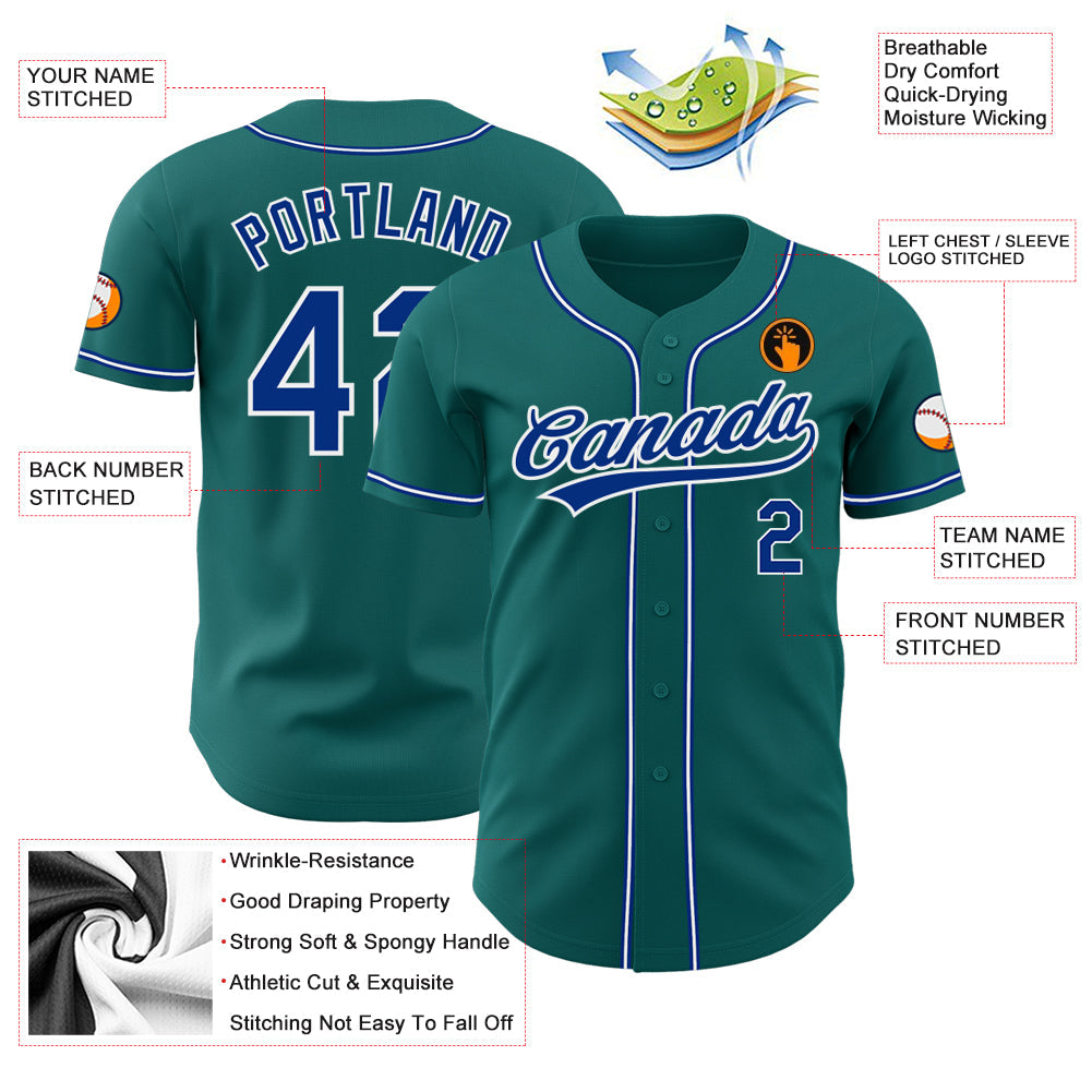 Custom Teal Royal-White Authentic Baseball Jersey - Sky-Custom