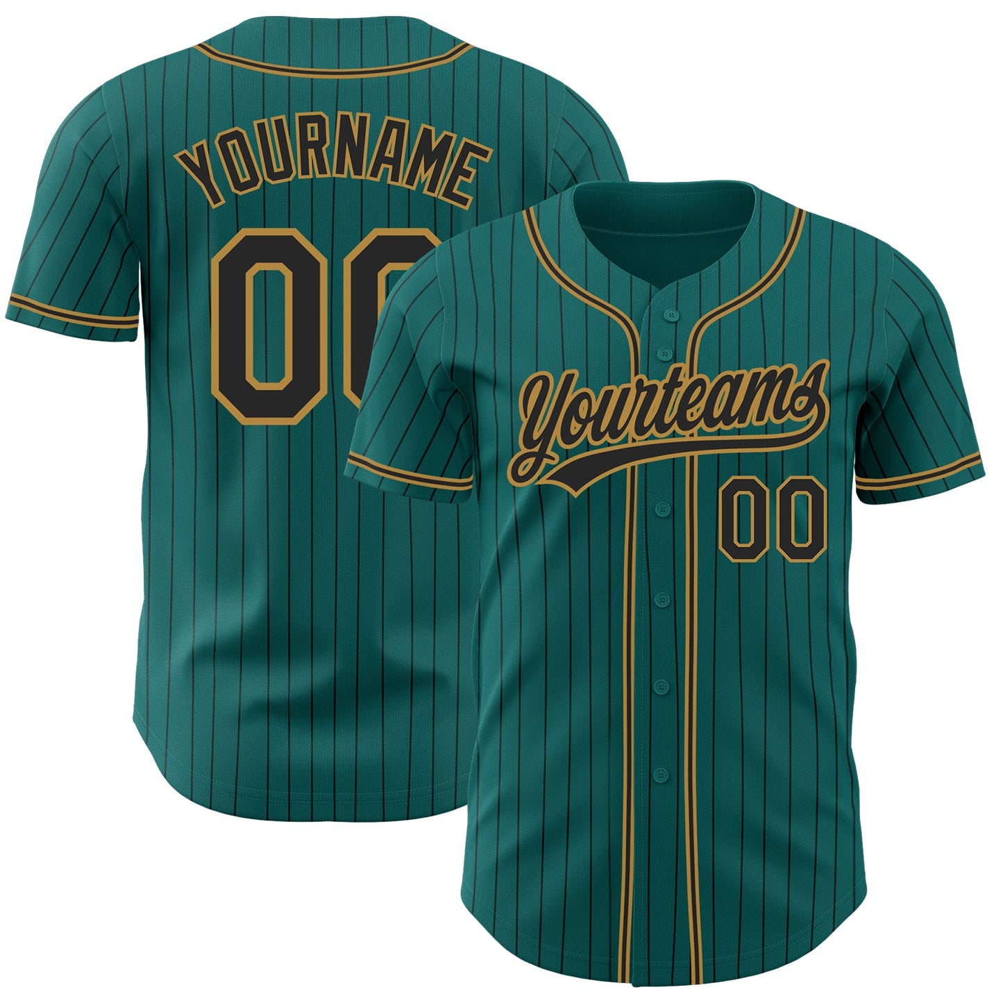 Custom Teal Black Pinstripe Black-Old Gold Authentic Baseball Jersey - Sky-Custom