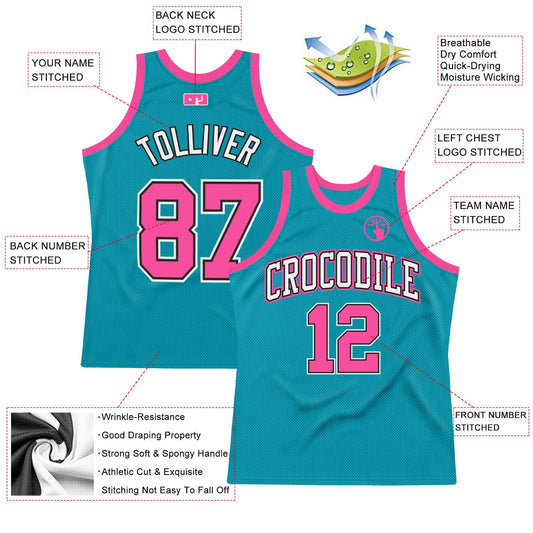 Custom Teal Pink-Black Authentic Throwback Basketball Jersey - Sky-Custom