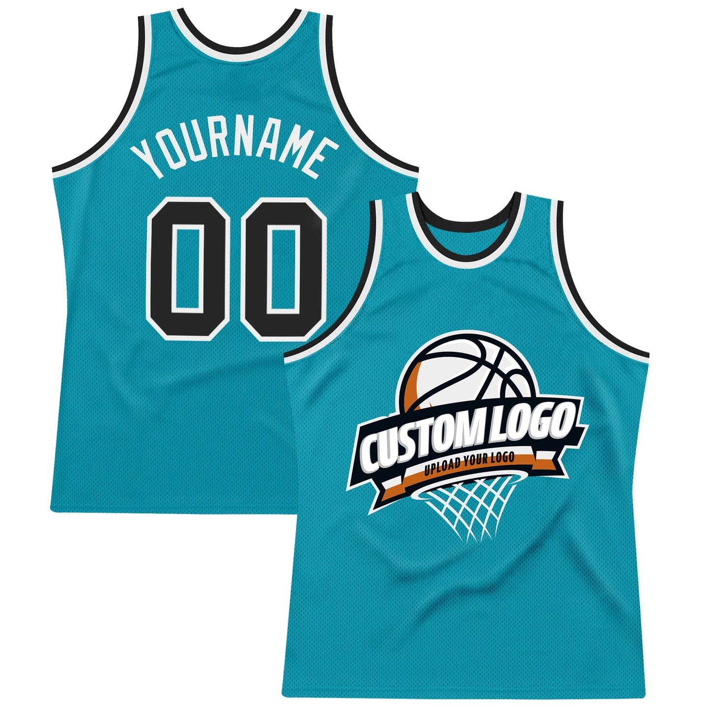 Custom Teal Black-White Authentic Throwback Basketball Jersey - Sky-Custom