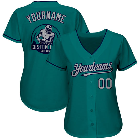 Custom Teal Gray-Navy Authentic Baseball Jersey - Sky-Custom