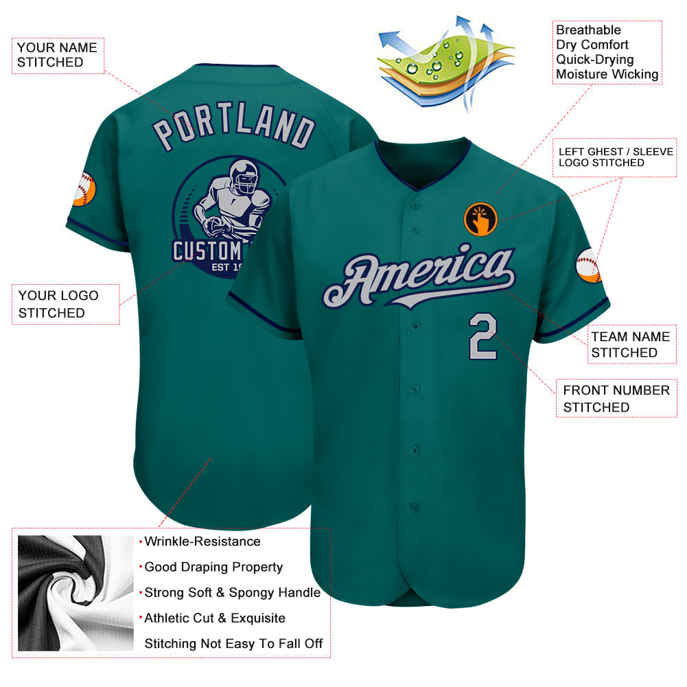 Custom Teal Gray-Navy Authentic Baseball Jersey - Sky-Custom