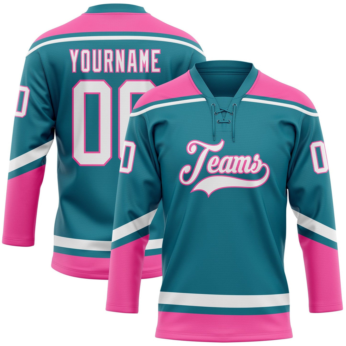 Custom Teal White-Pink Hockey Lace Neck Jersey - Sky-Custom