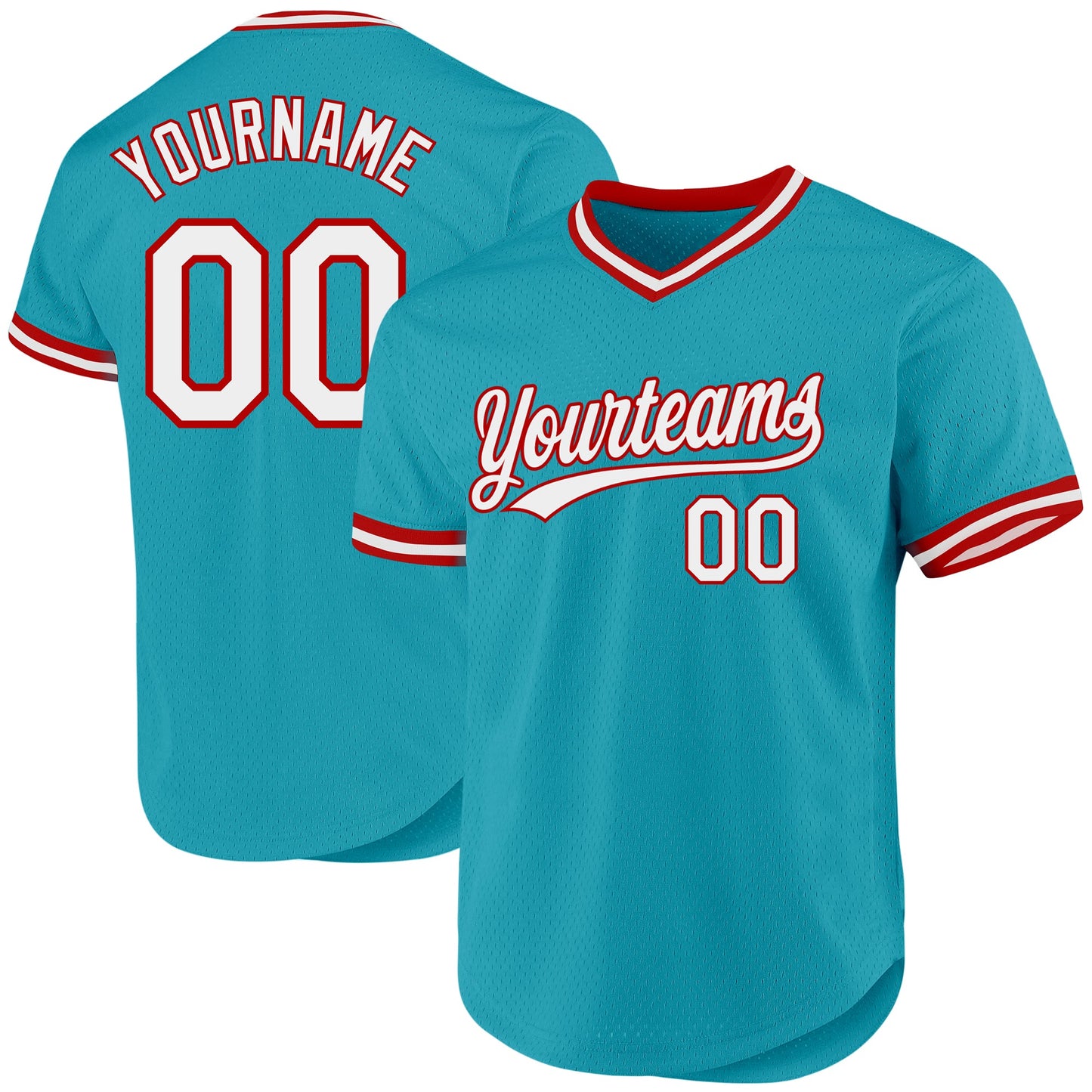 Custom Teal White-Red Authentic Throwback Baseball Jersey - Sky-Custom