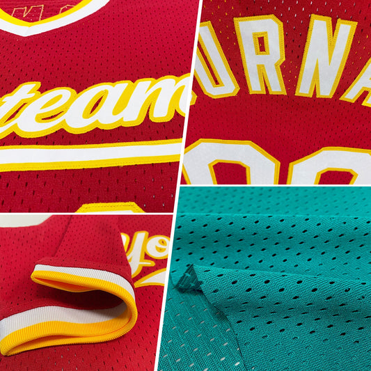 Custom Teal Black-Red Authentic Throwback Baseball Jersey - Sky-Custom