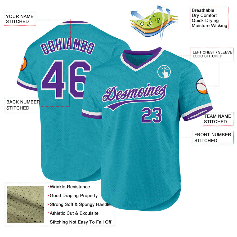 Custom Teal Purple-White Authentic Throwback Baseball Jersey - Sky-Custom