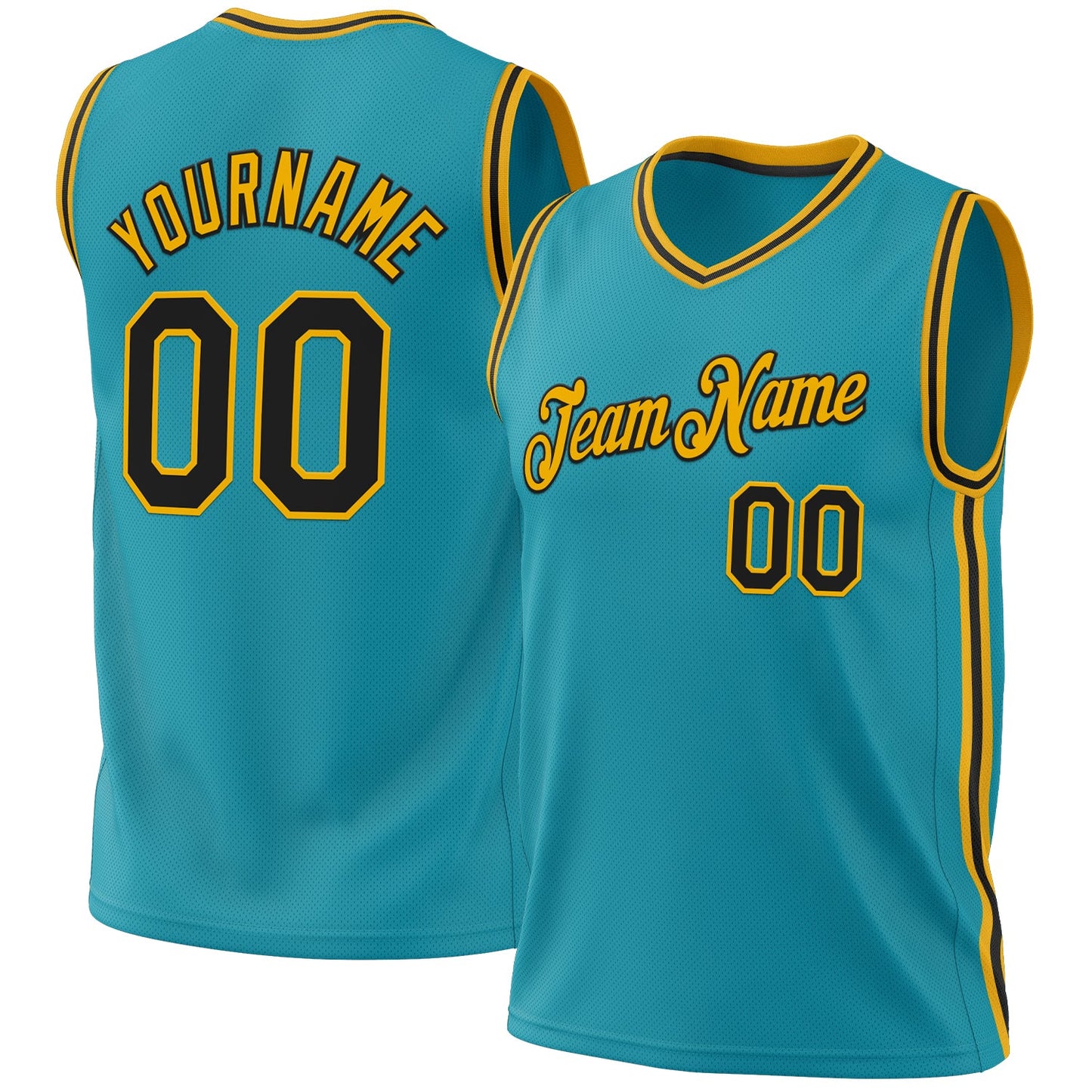 Custom Teal Black-Gold Authentic Throwback Basketball Jersey - Sky-Custom