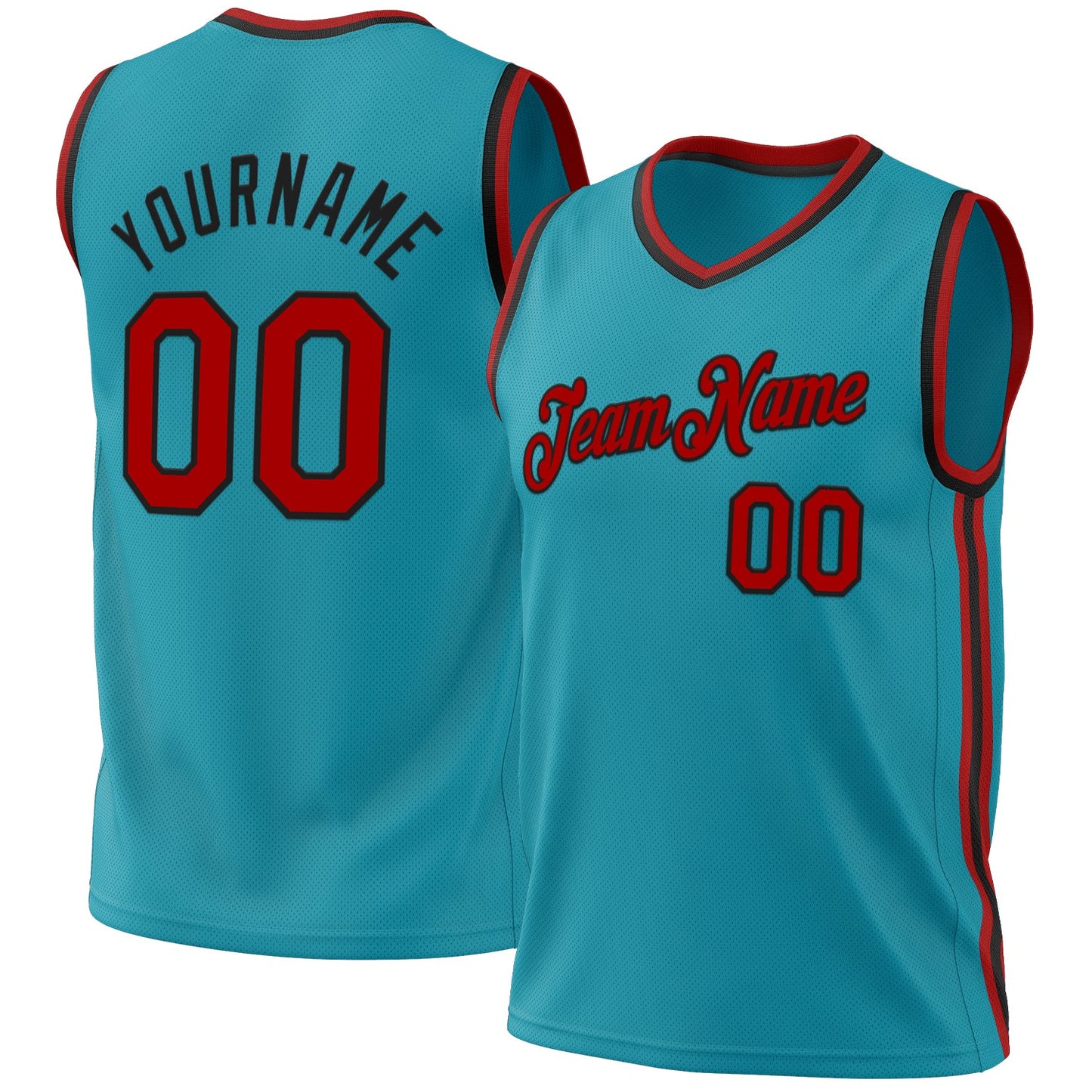Custom Teal Red-Black Authentic Throwback Basketball Jersey - Sky-Custom