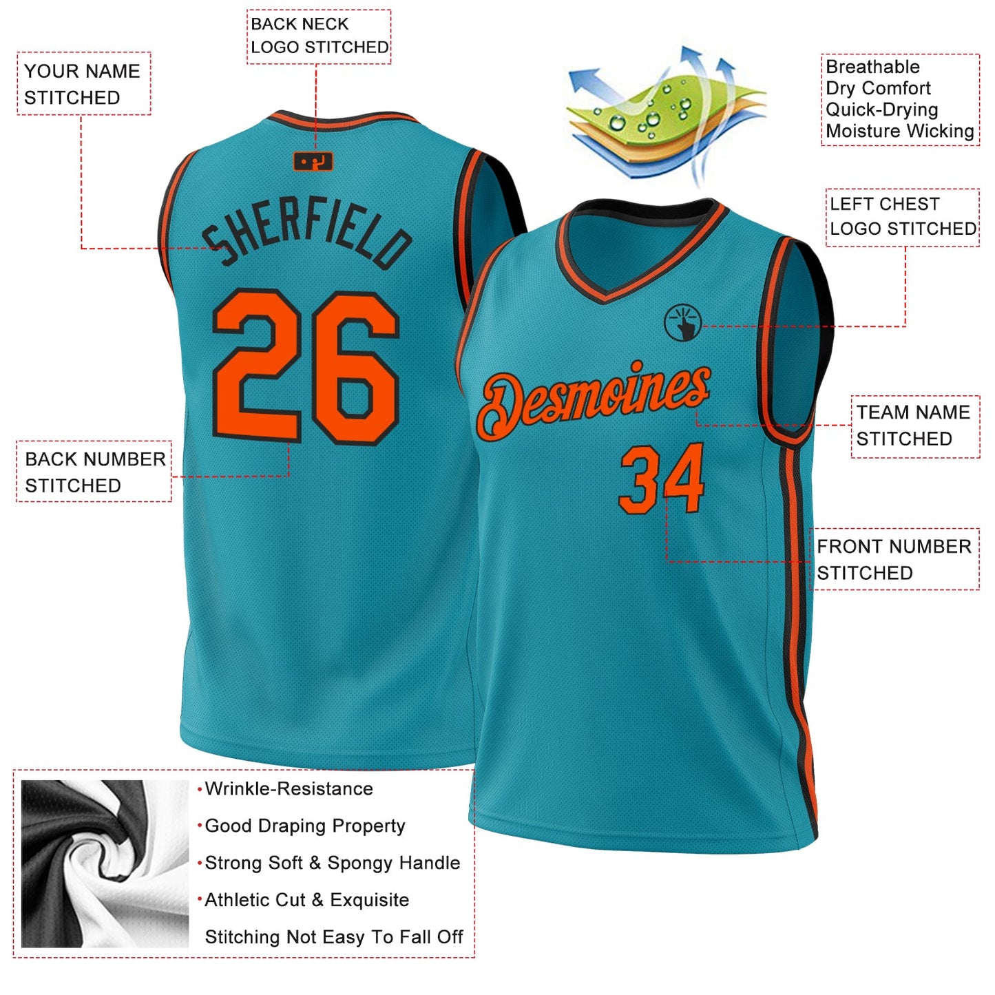 Custom Teal Orange-Black Authentic Throwback Basketball Jersey - Sky-Custom