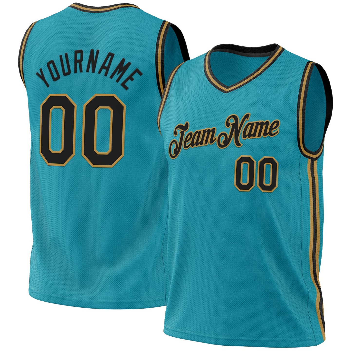 Custom Teal Black-Old Gold Authentic Throwback Basketball Jersey - Sky-Custom