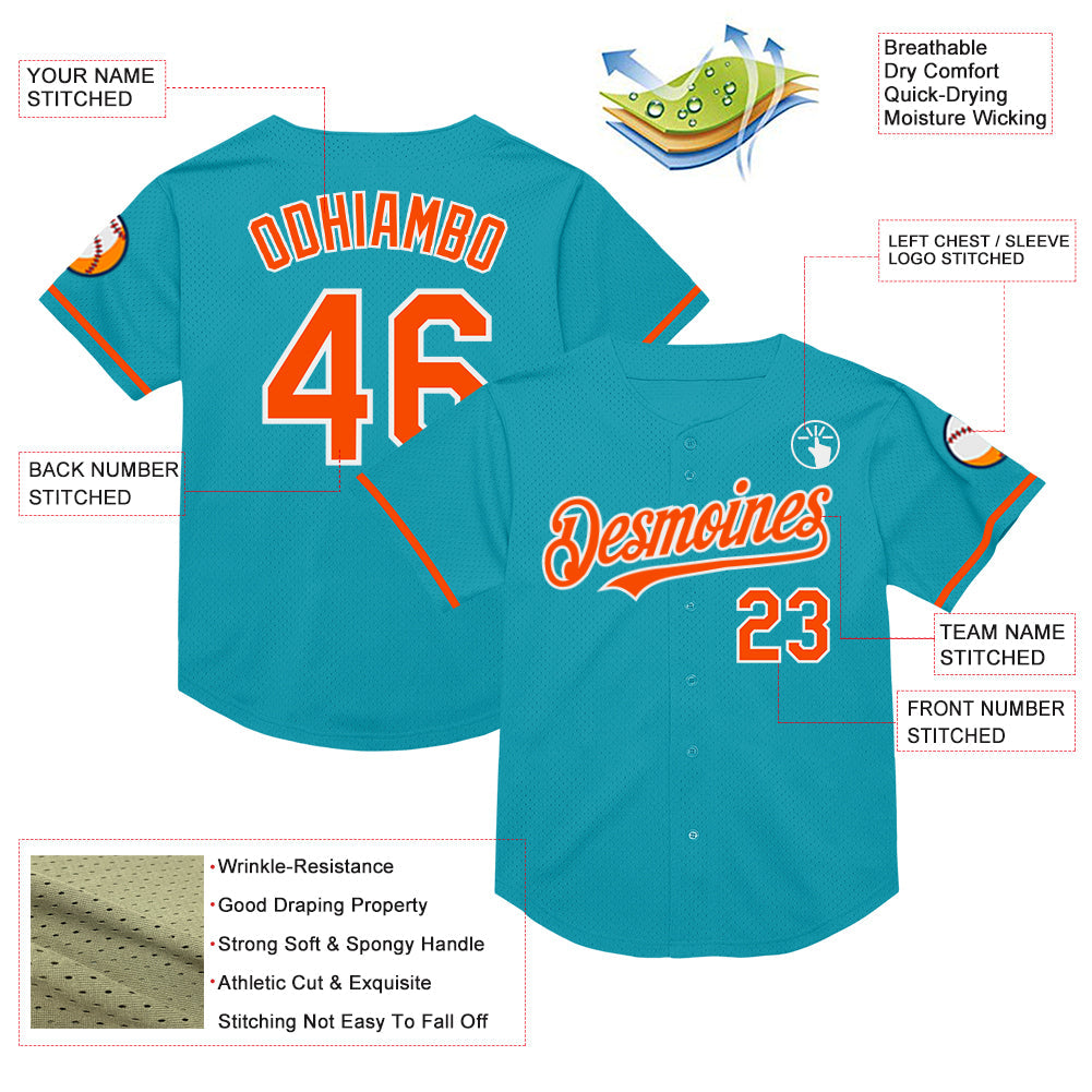 Custom Teal Orange-White Mesh Authentic Throwback Baseball Jersey - Sky-Custom