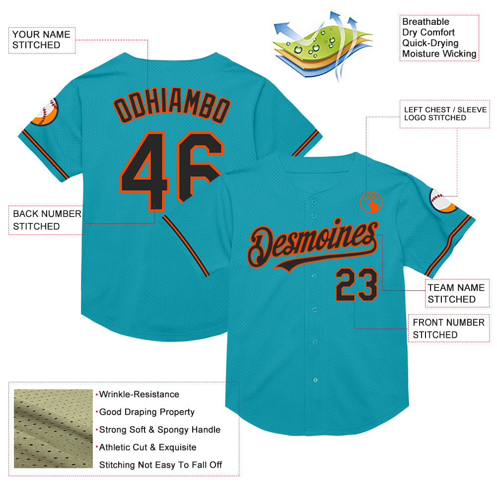 Custom Teal Black-Orange Mesh Authentic Throwback Baseball Jersey - Sky-Custom