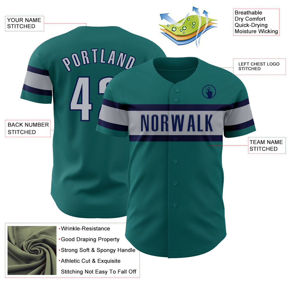 Custom Teal Gray-Navy Authentic Baseball Jersey - Sky-Custom
