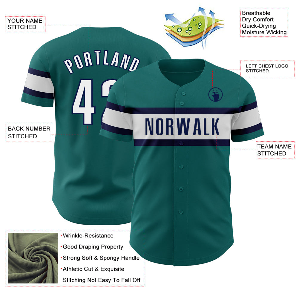Custom Teal White-Navy Authentic Baseball Jersey - Sky-Custom