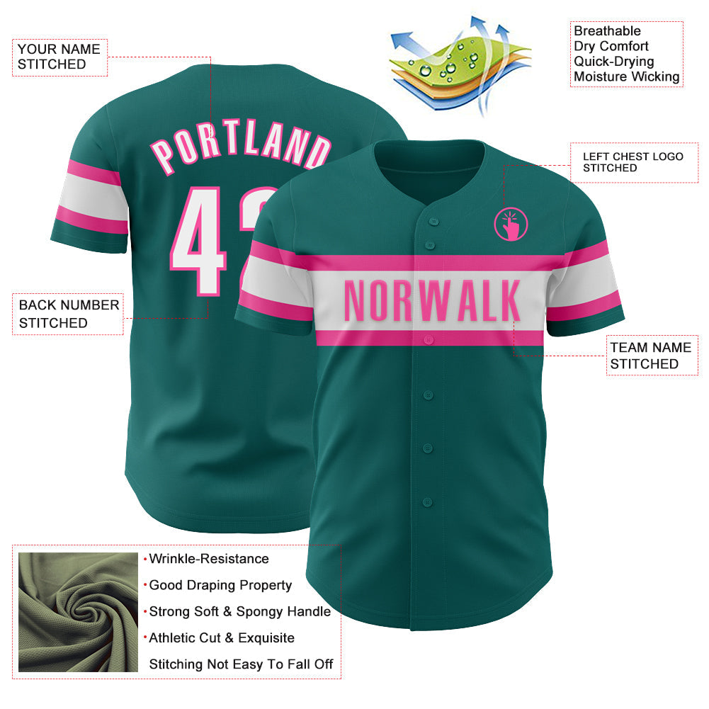 Custom Teal White-Pink Authentic Baseball Jersey - Sky-Custom