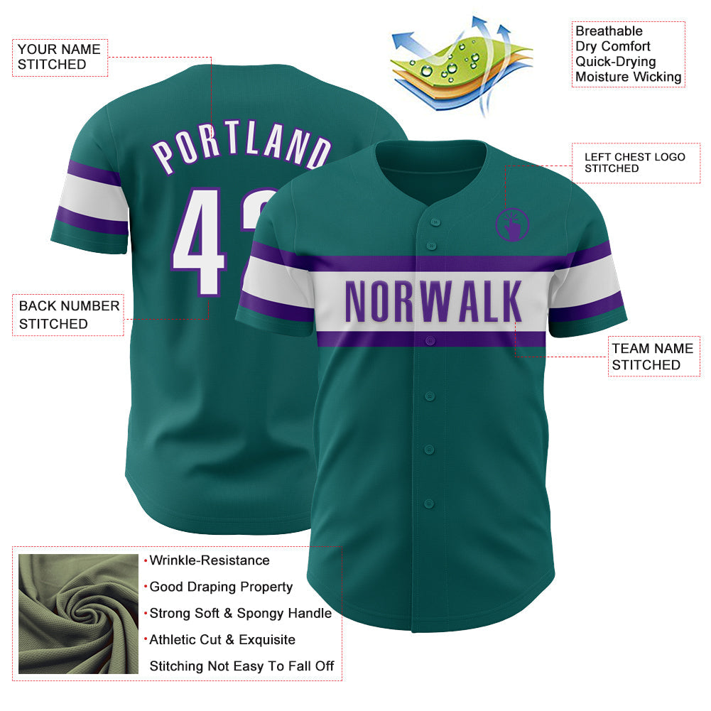 Custom Teal White-Purple Authentic Baseball Jersey - Sky-Custom