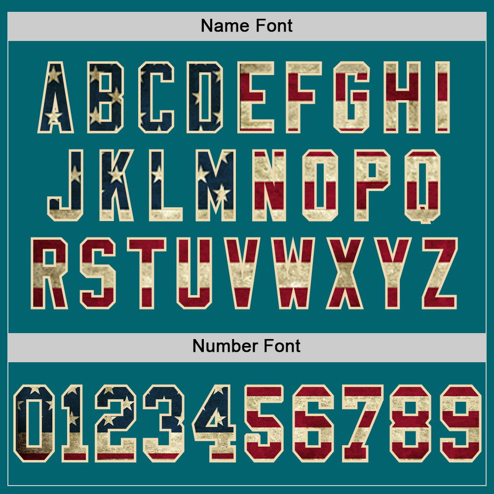 Custom Teal Vintage USA Flag Cream-Red Mesh Authentic Throwback Football Jersey - Sky-Custom