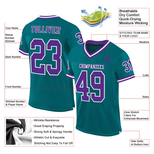 Custom Teal Purple-White Mesh Authentic Throwback Football Jersey - Sky-Custom