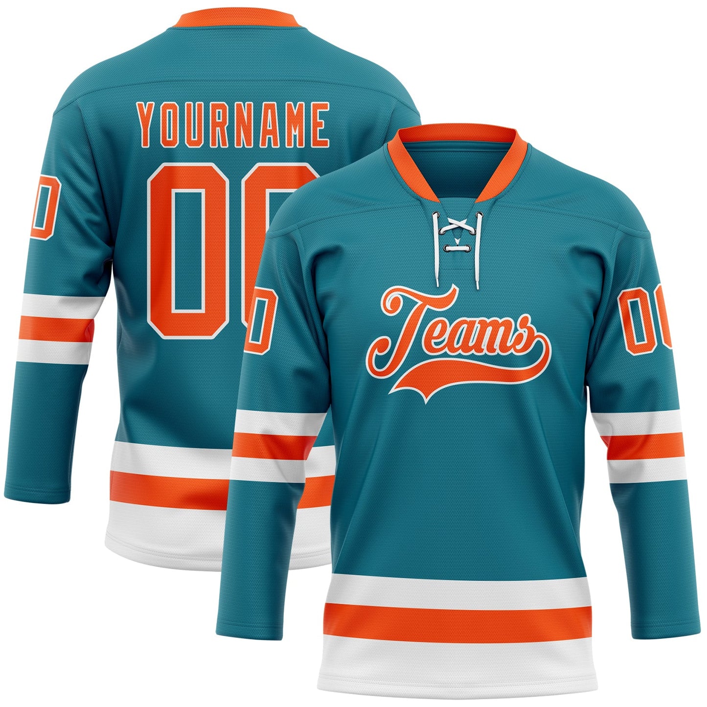 Custom Teal Orange-White Hockey Lace Neck Jersey - Sky-Custom