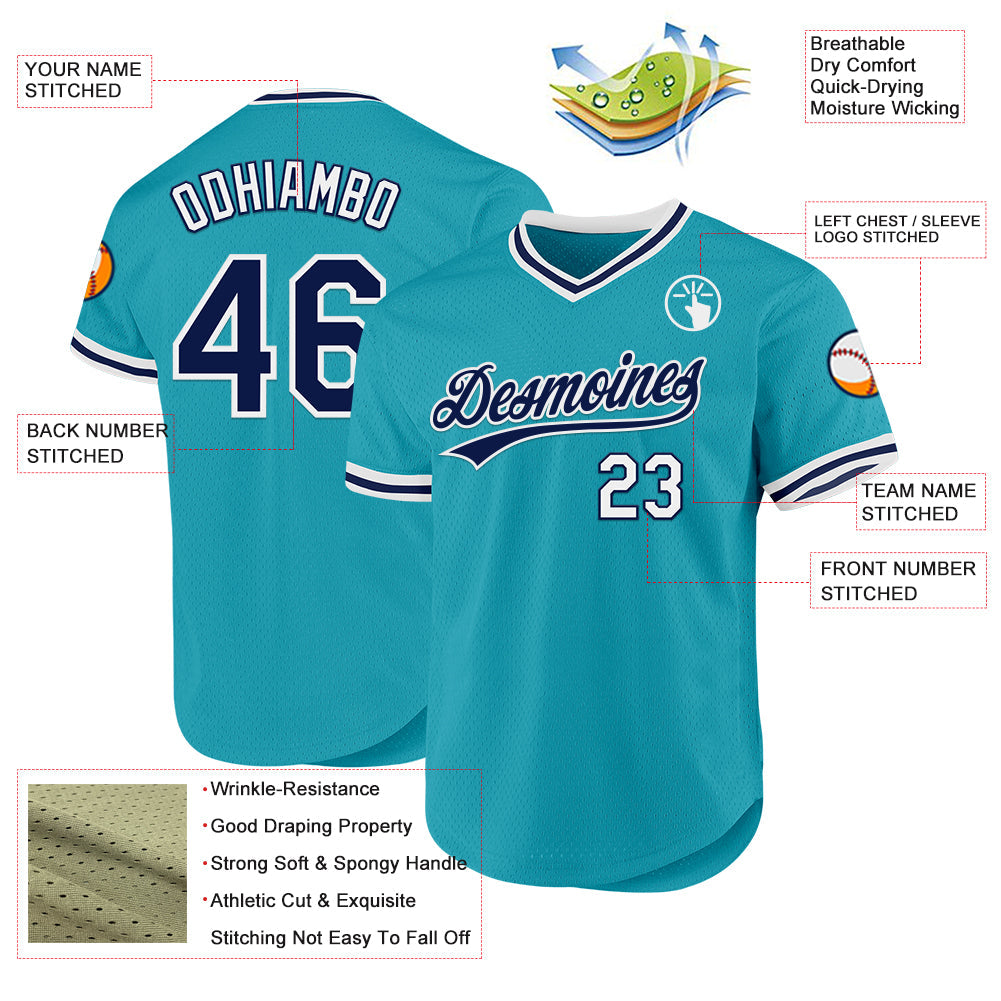 Custom Teal Navy-White Authentic Throwback Baseball Jersey - Sky-Custom