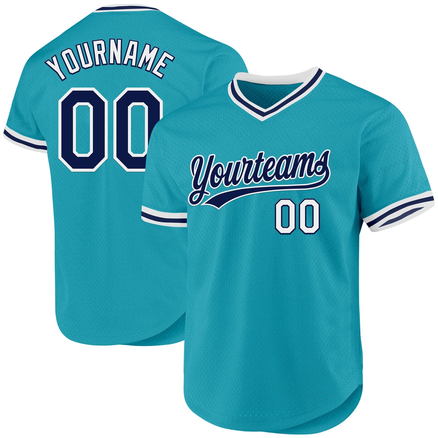 Custom Teal Navy-White Authentic Throwback Baseball Jersey - Sky-Custom