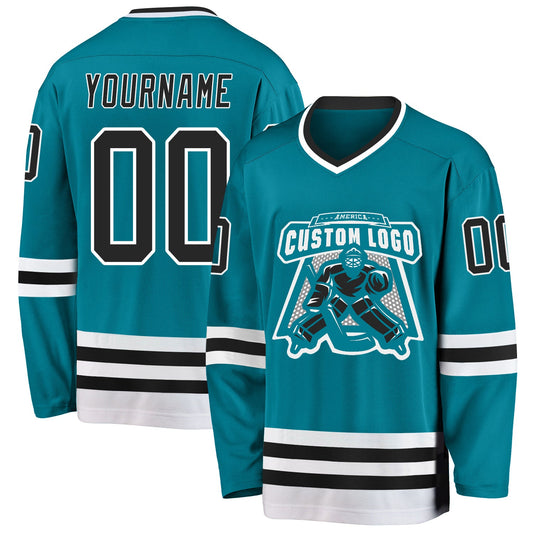 Custom Teal Black-White Hockey Jersey - Sky-Custom