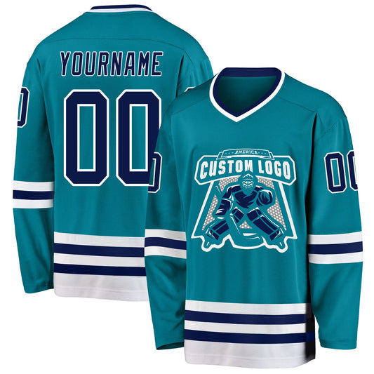 Custom Teal Navy-White Hockey Jersey - Sky-Custom