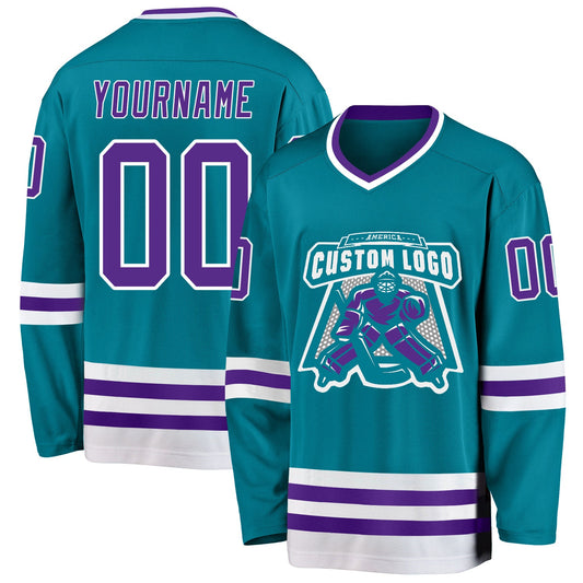 Custom Teal Purple-White Hockey Jersey - Sky-Custom