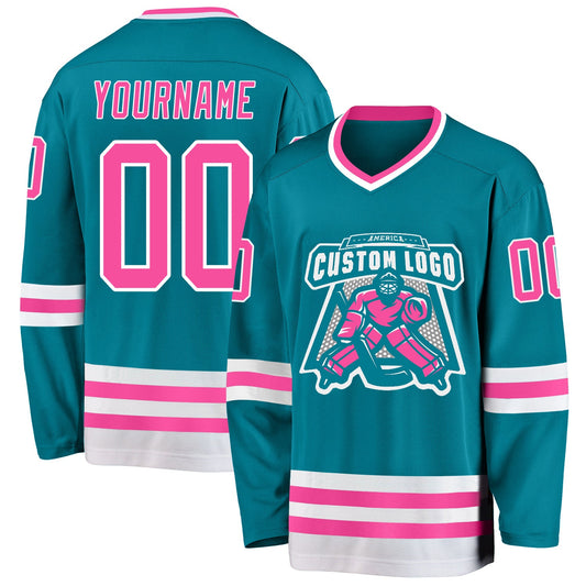 Custom Teal Pink-White Hockey Jersey - Sky-Custom