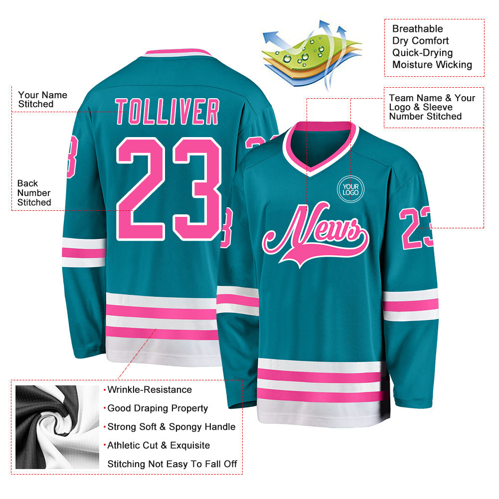 Custom Teal Pink-White Hockey Jersey - Sky-Custom