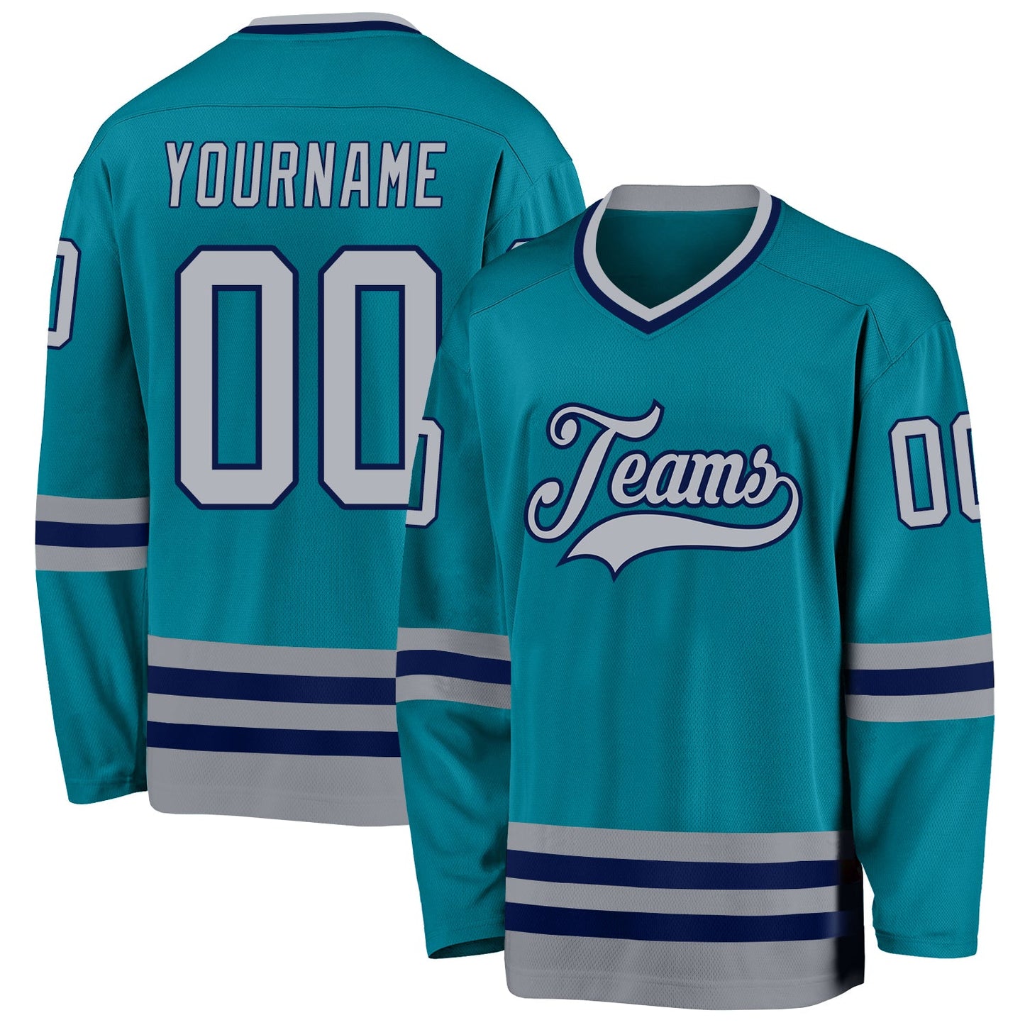 Custom Teal Gray-Navy Hockey Jersey - Sky-Custom